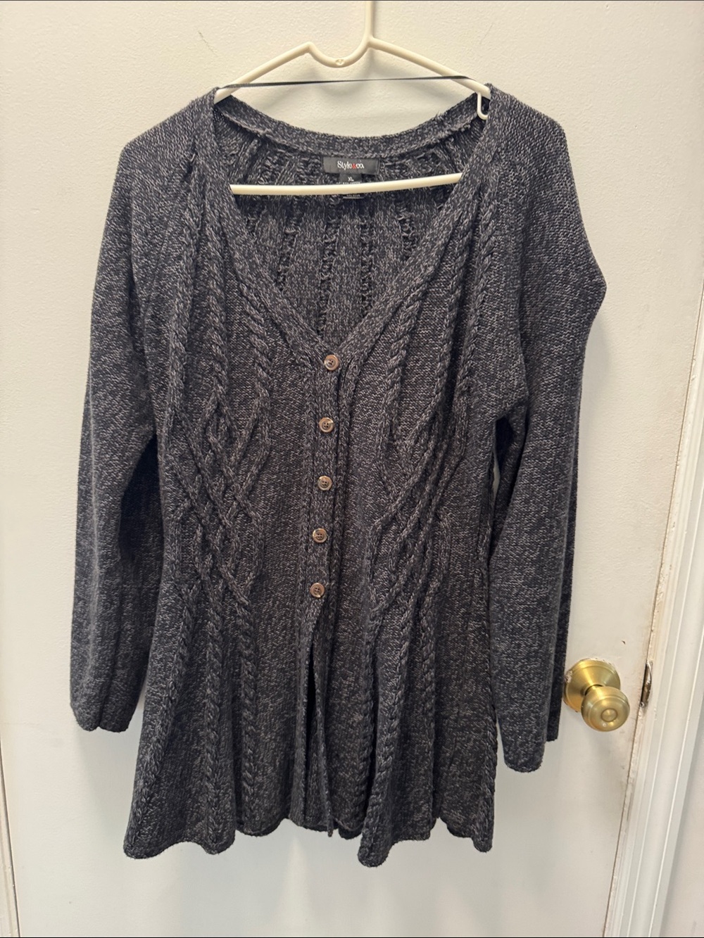 Charcoal Button-Front Cable Knit Women's Sweater Cardigan